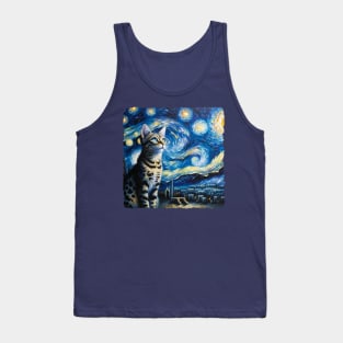 Egyptian Mau Starry Night Inspired - Artistic Cat Tank Top